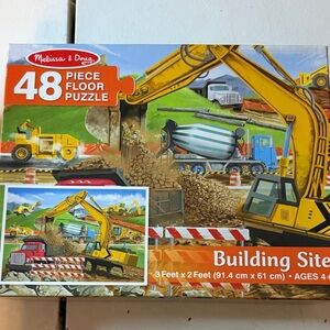 Melissa & Doug Building Site Puzzle with Yellow and Red Vehicles | EUC | Ages 4+
